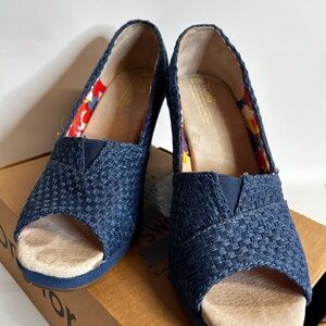 Toms Navy Woven Peep-Toe Heels